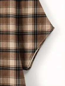 Linhara Plus Size Women's Solid Color Round Neck Textured Casual Shirt - Brown - View 3