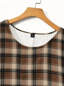 Linhara Plus Size Women's Solid Color Round Neck Textured Casual Shirt - Brown - View 5