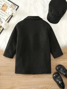 SHEIN Kids Young Boy Fall And Winter, 1pc/Set Thickened Fleece Lined Wool Overcoat - Black - View 2