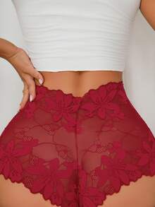 Elorette Women 1pc Lace Breathable Romantic Briefs Lingerie Bridallingerie - Red - View 4