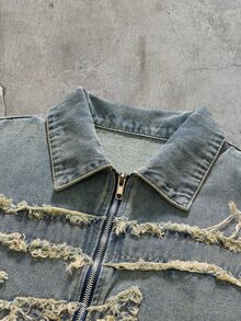 FeverCity Men's Washed Vintage Retro Applique Embroidery Loose Fit Set - Blue - View 10