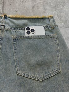 FeverCity Men's Washed Vintage Retro Applique Embroidery Loose Fit Set - Blue - View 14