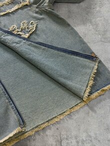 FeverCity Men's Washed Vintage Retro Applique Embroidery Loose Fit Set - Blue - View 15