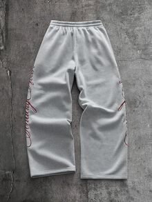 AXEPEAK Men's Letter Print Hoodie And Sweatpants 2 Pieces Set - Light Grey - View 12