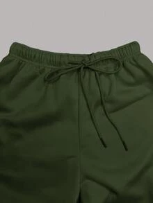 SHEIN LUNE Women's Loose Long Pants With Cream Thermal Lining, Elastic Waistband And Drawstring - Army Green - View 8