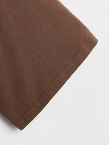 Rovax Solid Drop Shoulder Crop Tee - Coffee Brown - View 5