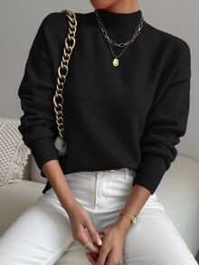 Sprig & Strand Mock Neck Drop Shoulder Jumper - Black - View 6