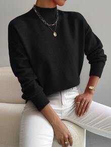 Sprig & Strand Mock Neck Drop Shoulder Jumper - Black - View 3