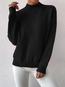 Sprig & Strand Mock Neck Drop Shoulder Jumper - Black - View 7