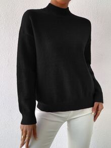Sprig & Strand Mock Neck Drop Shoulder Jumper - Black - View 4
