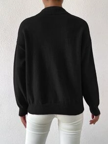 Sprig & Strand Mock Neck Drop Shoulder Jumper - Black - View 2