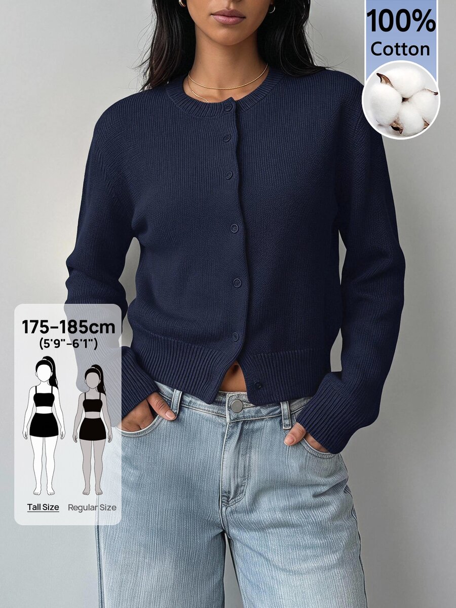 SHEIN Tall Áo cardigan màu xanh navy cho phụ nữ cao – phong cách thường ngày, phù hợp đi làm và mặc hàng ngày. - Màu xanh hải quân - Xem 1