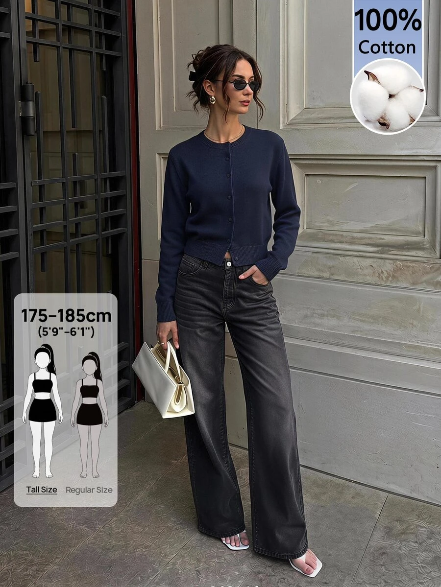 SHEIN Tall Navy Blue Cardigan For Tall Women – Casual, Work-Appropriate, And Everyday Wear. - Navy Blue - View 1