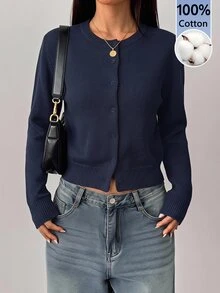 SHEIN Tall Navy Blue Cardigan For Tall Women – Casual, Work-Appropriate, And Everyday Wear. - Navy Blue - View 4