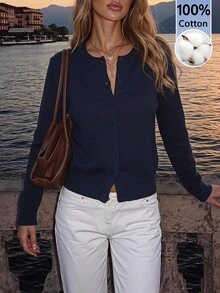 SHEIN Tall Navy Blue Cardigan For Tall Women – Casual, Work-Appropriate, And Everyday Wear. - Navy Blue - View 5