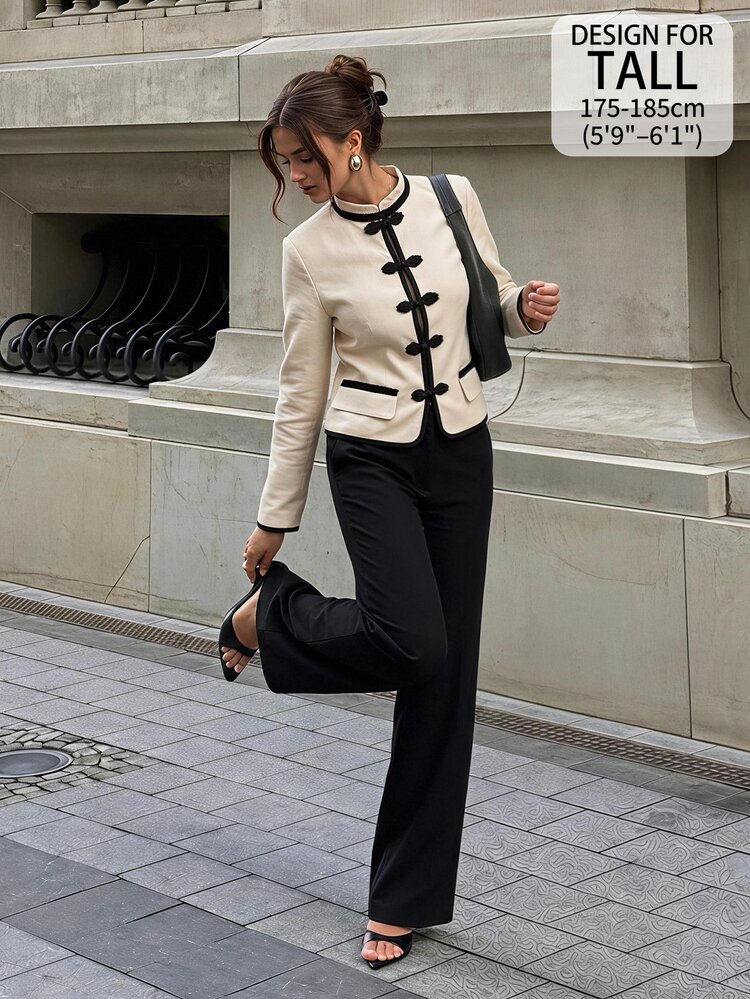 SHEIN Tall Casual Apricot-Colored Jacket For Tall Women, Featuring A Chinese-Style Design With Frog-Button Clos - Apricot - View 3