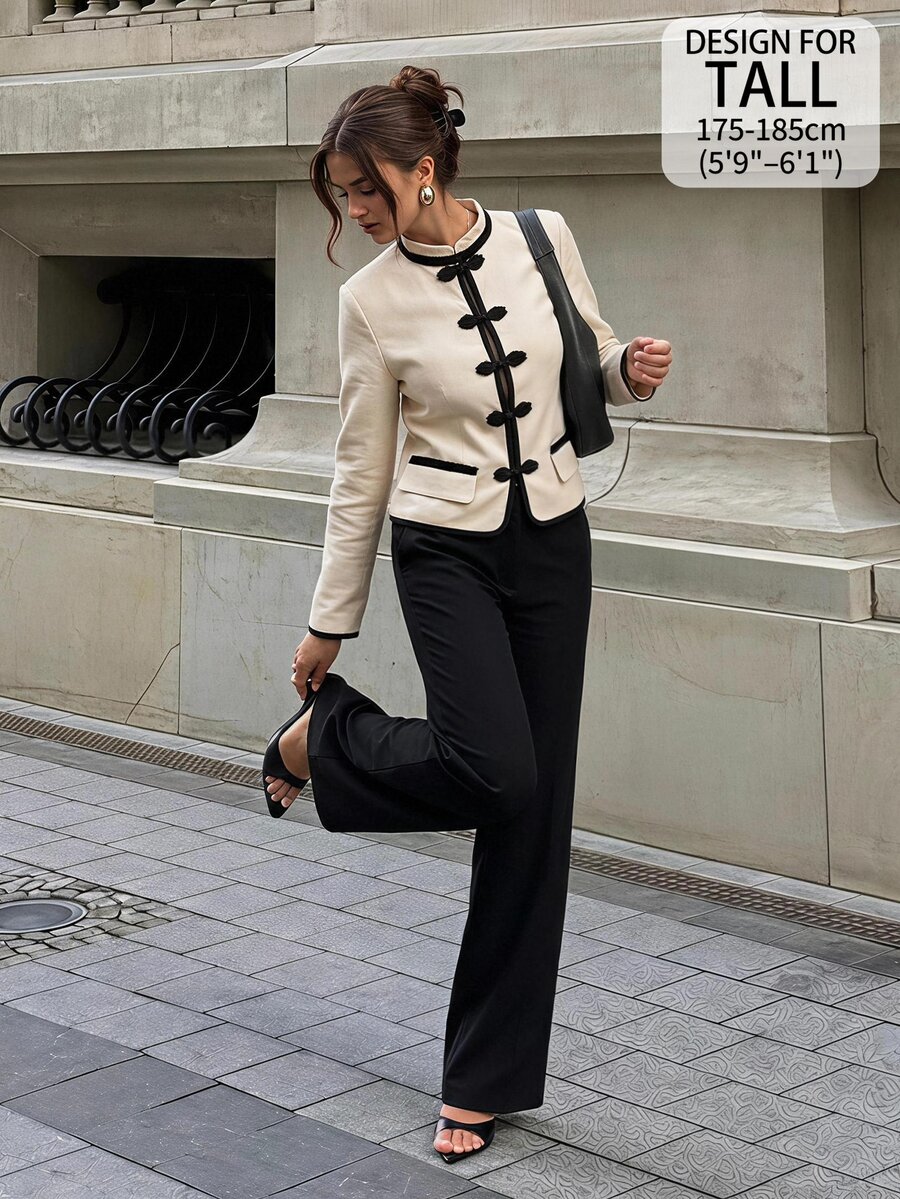 SHEIN Tall Casual Apricot-Colored Jacket For Tall Women, Featuring A Chinese-Style Design With Frog-Button Clos - Apricot - View 1