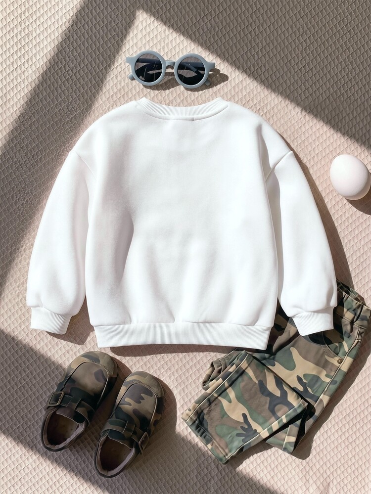 Sudadera para niños y jóvenes, 1 pieza, blanca, con gráfico de ganso grueso, estilo universitario, corte holgado, moda retro de los 80 para volver a la escuela, cómoda y casual, tipo pullover, otoño/invierno - Blanco - Añade 3