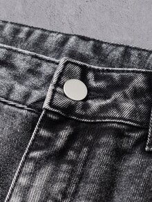 Manfinity Denimwave Men's Casual Distressed Frayed Hem Dark Grey Denim Jeans - Black - View 4