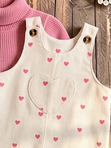 SHEIN Genkimix Kids Young Girl Sweet Heart Print Corduroy Overalls Jumpsuit, Cute Wide Leg Bib Pants With Big Pocket Detail - Burgundy - View 5