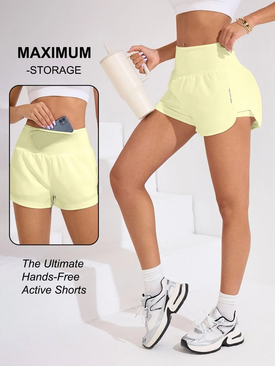 Sovereign Charm Sovereign Charm Women's Sporty Yellow High Waist Drawstring Lightweight Running Sports Shorts For Summer Training