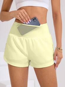 Sovereign Charm Sovereign Charm Women's Sporty Yellow High Waist Drawstring Lightweight Running Sports Shorts For Summer Training - Butter Yellow - View 6