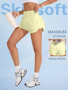 Sovereign Charm Sovereign Charm Women's Sporty Yellow High Waist Drawstring Lightweight Running Sports Shorts For Summer Training - Butter Yellow - View 4