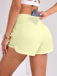 Sovereign Charm Sovereign Charm Women's Sporty Yellow High Waist Drawstring Lightweight Running Sports Shorts For Summer Training - Butter Yellow - View 3