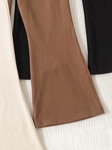 SHEIN 女童喇叭褲 3 件組，可愛卡通貓蝴蝶結鬆緊腰內搭褲，春秋款，聖誕派對棕色黑色 - 彩色 - 查看 3