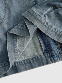 ROMWE MEN Men's Vintage Washed Button Long Sleeve Denim Jacket - Blue - View 5
