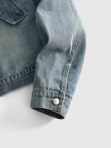 ROMWE MEN Men's Vintage Washed Button Long Sleeve Denim Jacket - Blue - View 4