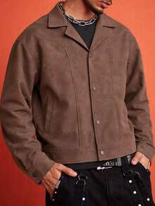 ROMWE MEN Men's Fashion Street Suede Colorblock Jacket - Coffee Brown - View 9