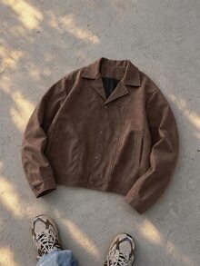 ROMWE MEN Men's Fashion Street Suede Colorblock Jacket - Coffee Brown - View 7