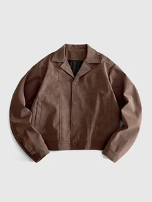 ROMWE MEN Men's Fashion Street Suede Colorblock Jacket - Coffee Brown - View 6