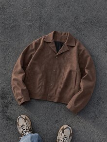 ROMWE MEN Men's Fashion Street Suede Colorblock Jacket - Coffee Brown - View 8