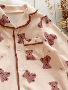 Cozy Pixies 新生兒卡通可愛小熊圖案連身包屁衣 - 卡其色 - 查看 6
