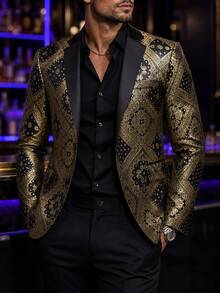 Manfinity AFTRDRK Men's Elegant Button Long Sleeve Jacket And Pants Suit Set, Groomsman Outfit, Boyfriend Gift - Black - View 1
