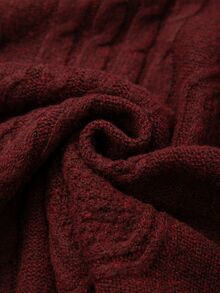 EMERY ROSE Plus Size Women's Winter High Neck Twisted Cable Knit Vintage Split Hem Sweater Dress - Burgundy - View 7