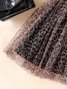Vestido De Niña Joven Con Diseño De Leopardo Con Adornos De Malla, Volantes Y Lazo Frontal - Multicolor - Ver 10
