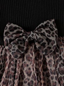 Vestido De Niña Joven Con Diseño De Leopardo Con Adornos De Malla, Volantes Y Lazo Frontal - Multicolor - Ver 4