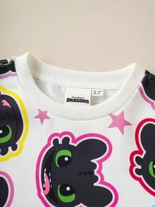 SHEIN How to Train Your Dragon Young Girl Casual Loose Fit Drop Shoulder Round Neck Sweatshirt With All-Over Print, Suitable For Spring/Autumn Daily Wear - White - View 5