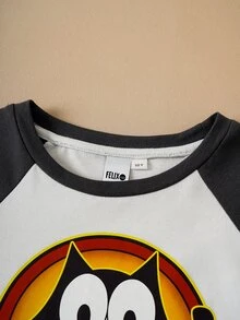 SHEIN Felix The Cat Tween Girl Cartoon Pattern Cute Colorblock Black & White Casual Long Sleeve T-Shirt - متعدد الألوان - مشاهدة 4
