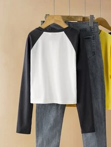 SHEIN Felix The Cat Tween Girl Cartoon Pattern Cute Colorblock Black & White Casual Long Sleeve T-Shirt - متعدد الألوان - مشاهدة 2