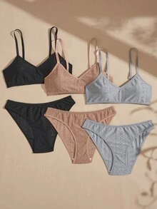 Lullawish Women's Hollow Embroidery Casual Comfortable Lingerie Set - Multicolor - View 3