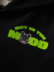 SHEIN How to Train Your Dragon Young Boy Letter & Cartoon Graphic Hooded Sweatshirt - Black - View 3