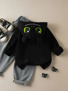 SHEIN How to Train Your Dragon Young Boy Letter & Cartoon Graphic Hooded Sweatshirt - Black - View 2
