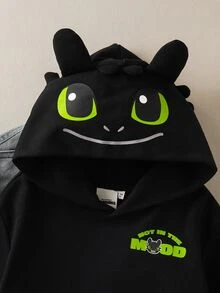 SHEIN How to Train Your Dragon Young Boy Letter & Cartoon Graphic Hooded Sweatshirt - Black - View 6