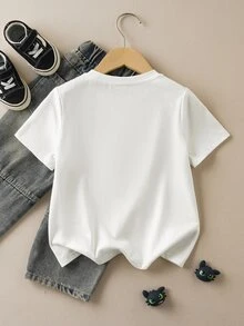 SHEIN How to Train Your Dragon Young Boy Summer Casual Dragon Print Round Neck Short Sleeve T-Shirt - White - View 2