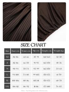 NOVVYNE Women's Brown Knit Mesh Striped Textured Long Sleeve Ruched Waist A-Line Elegant Romantic Short Dress - Brown - View 4