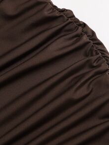 Sweetra Women's Premium Elegant Fashion Versatile Commute Urban Modern & Lace Patchwork Coffee Brown Short Ruched Dress - Coffee - View 6